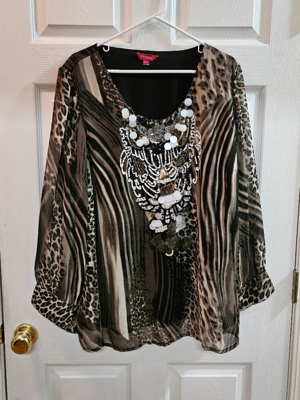 Women's Dressy Plus Size 24 - Black/Brown/ Animal Print Embellished Tunic